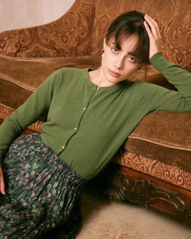 The Green Round Neck Button Up Cardigan sold by rihoas