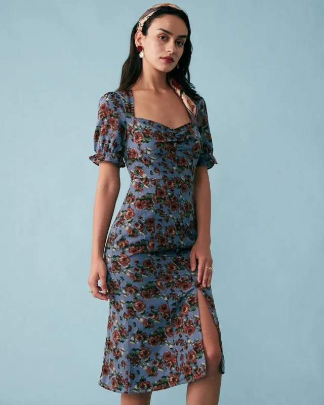The Retro Ruffle Floral Midi Dress sold by rihoas