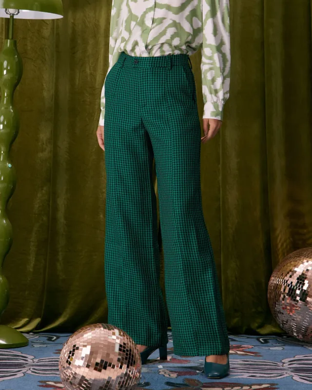 The Green Houndstooth Wide Leg Pants made by rihoas