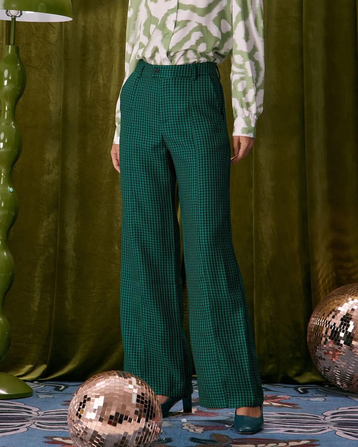 The Green Houndstooth Wide Leg Pants | Parallel