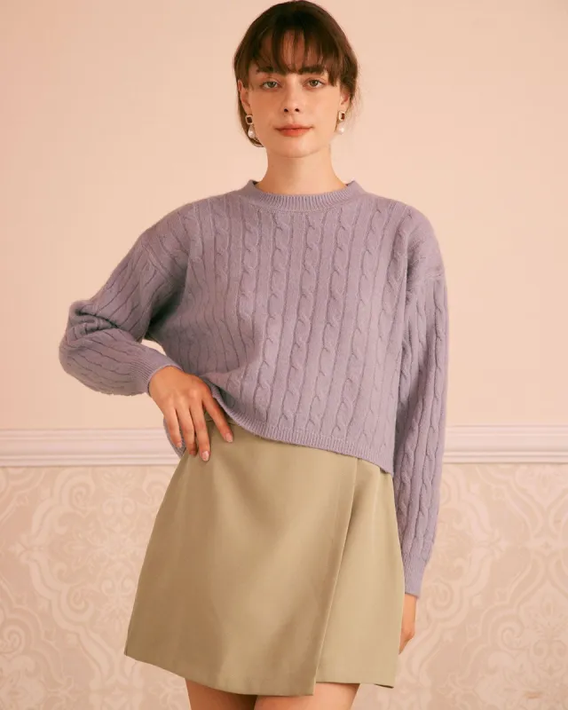 The Purple Round Neck Ribbed Cable Sweater sold by rihoas
