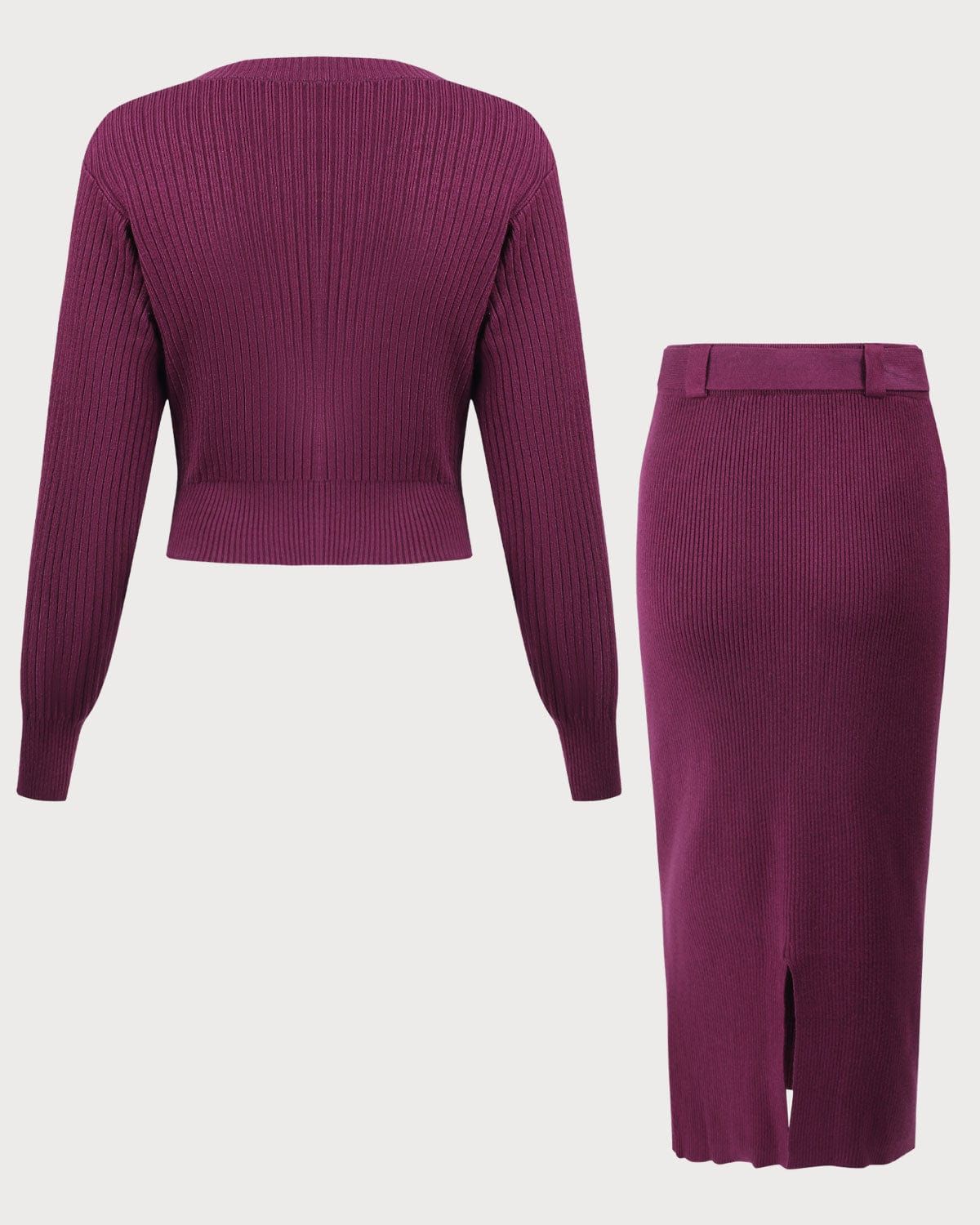 The Purple V Neck Knit Two-Piece Skirt Set sold by rihoas product image thumbnail 5