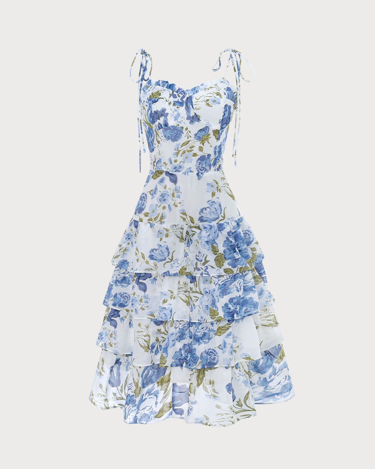 The Blue Sleeveless Tie Strap Ruffle Floral Midi Dress sold by rihoas