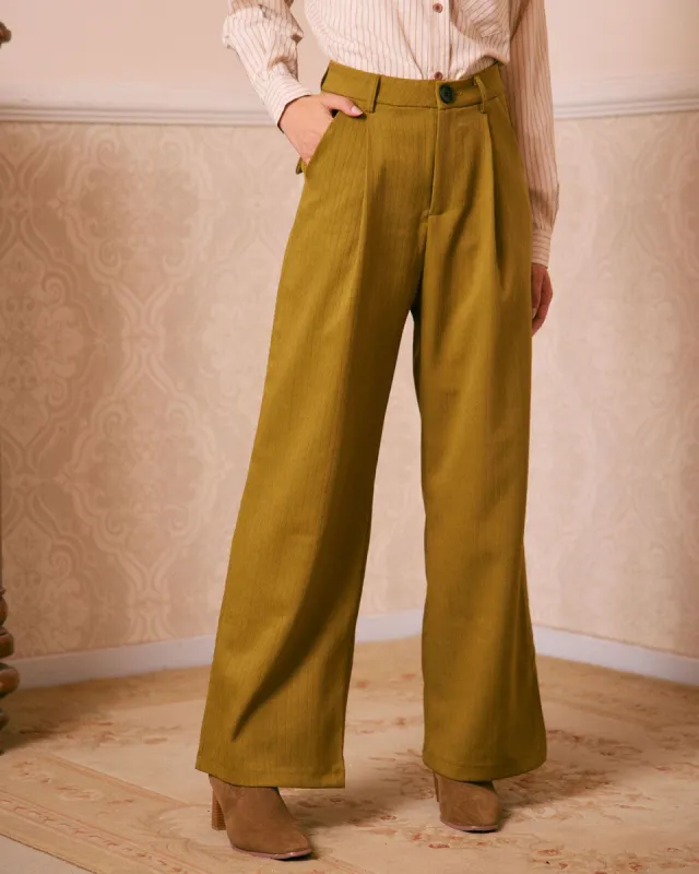 The Green Striped Pleated Straight Pants sold by rihoas