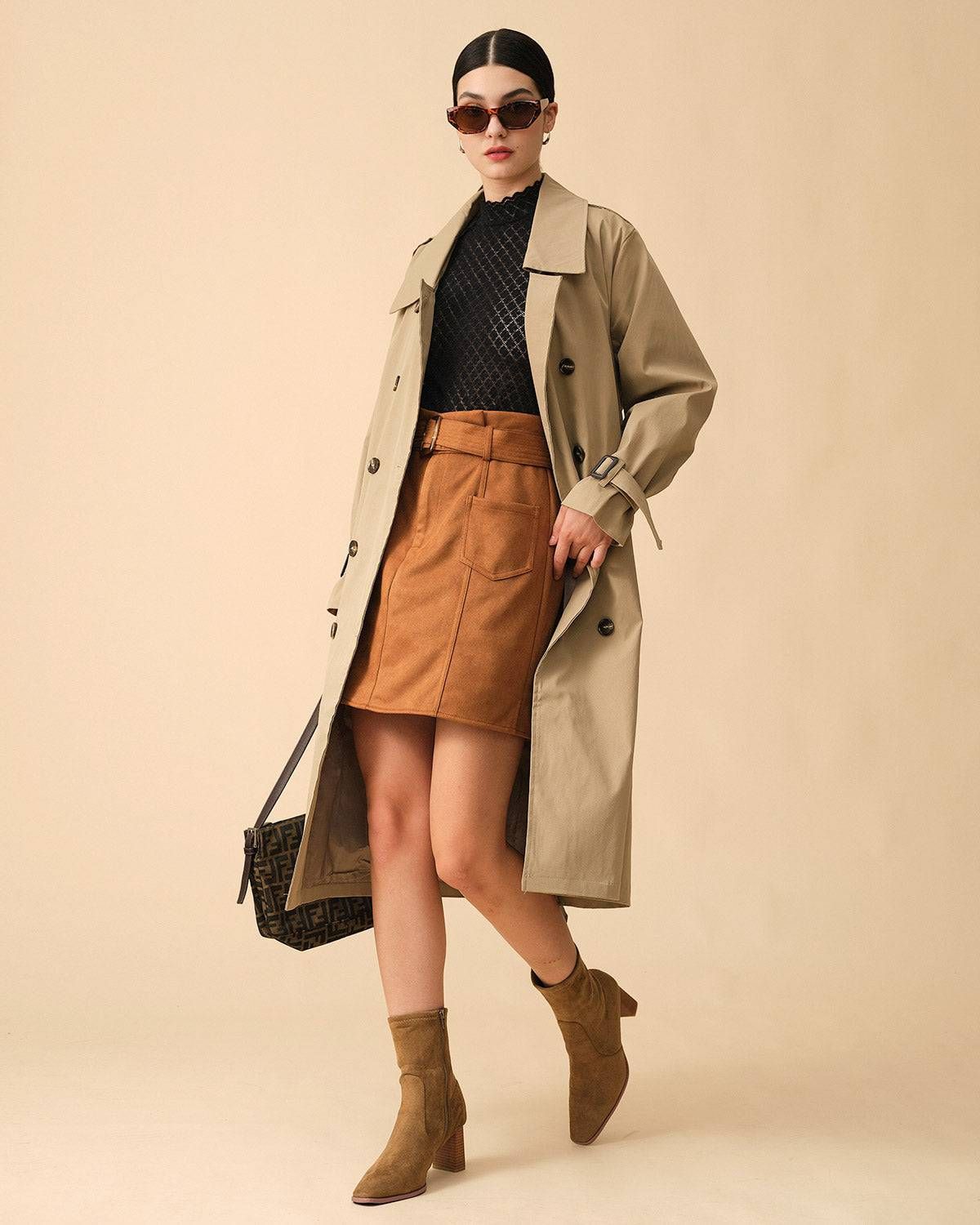 The Solid High Waisted Belted Suede Skirt sold by rihoas product image thumbnail 4