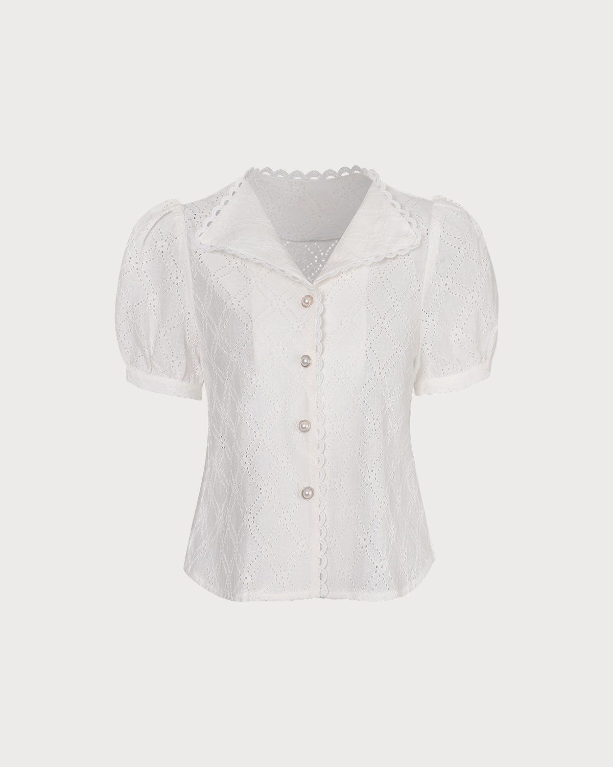The White V Neck Lace Eyelet Embroidery Blouse sold by rihoas product image thumbnail 6