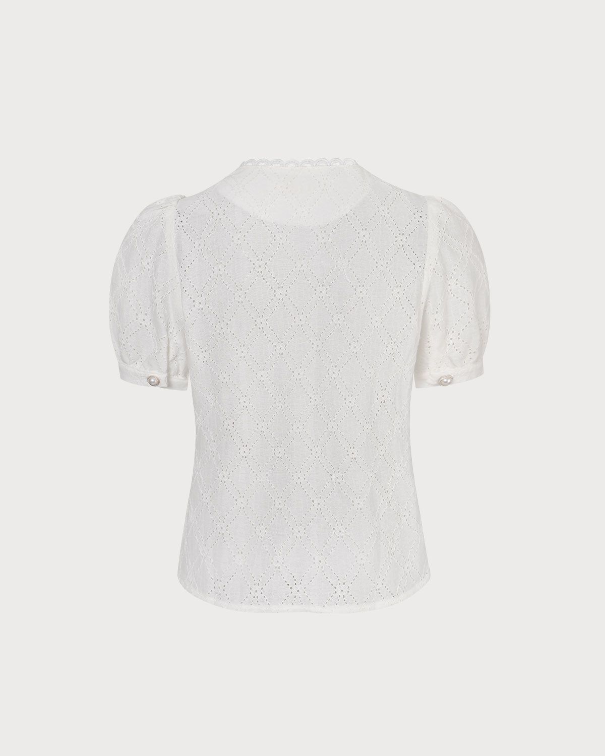 The White V Neck Lace Eyelet Embroidery Blouse sold by rihoas product image thumbnail 8