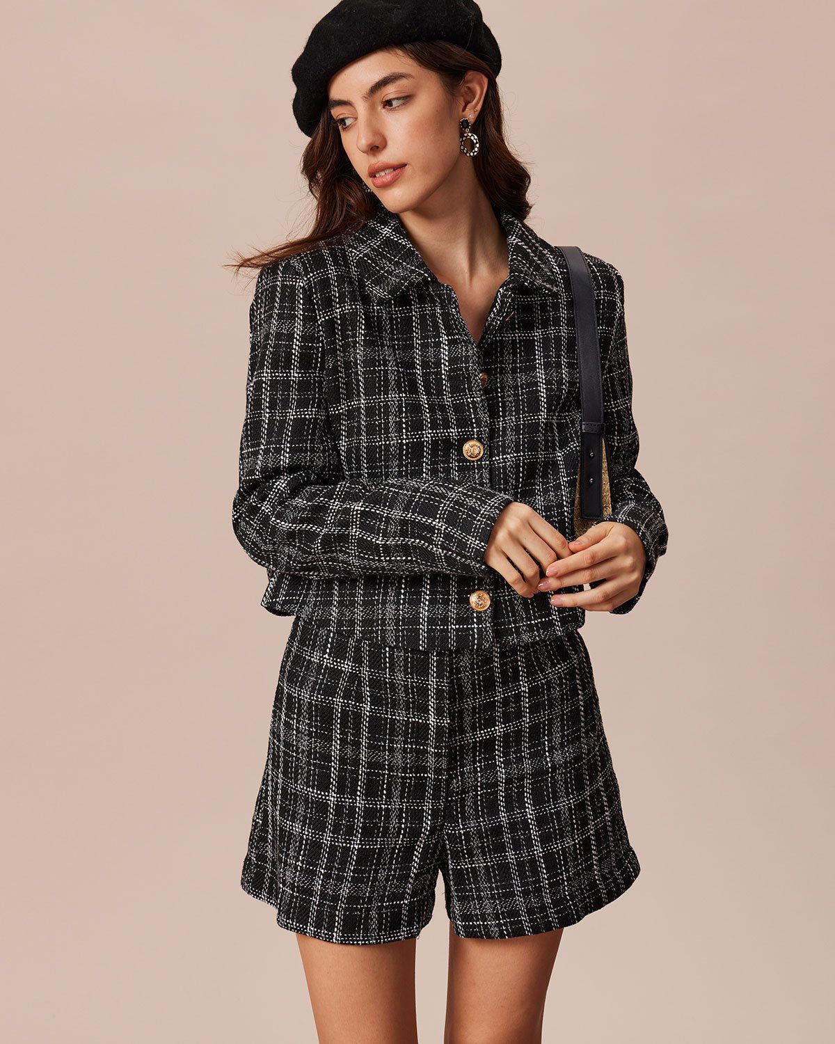 The Black Tweed Plaid Single Breasted Jacket sold by rihoas product image thumbnail 3