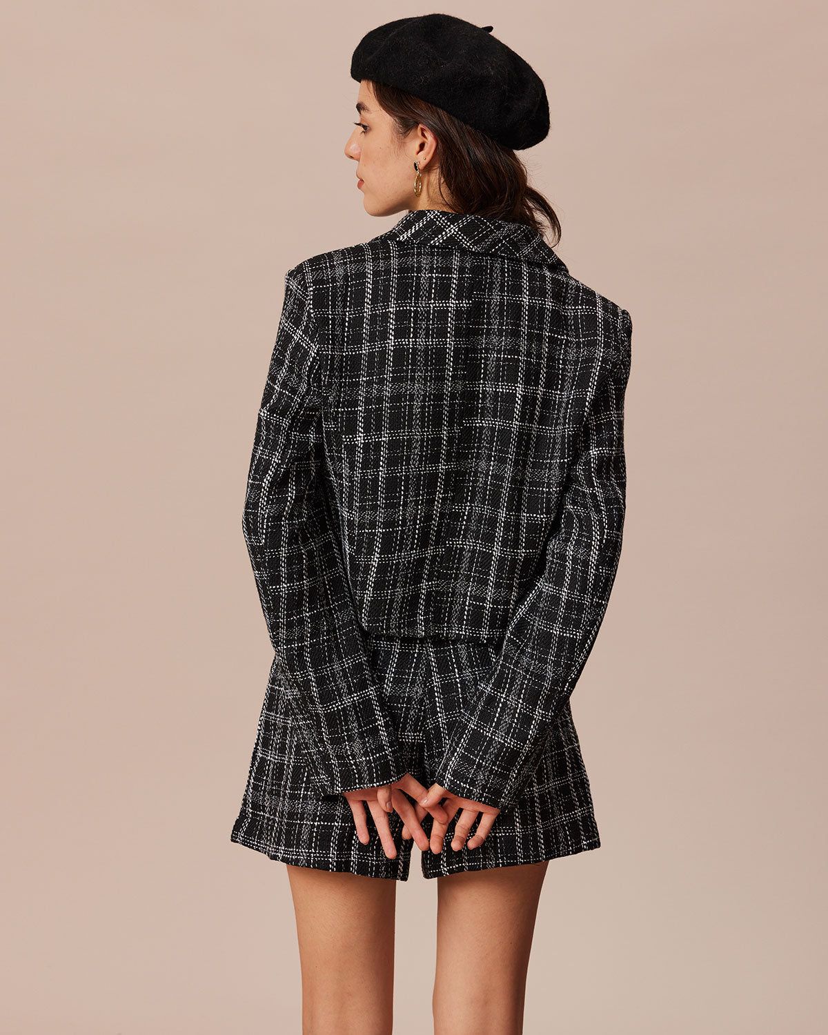 The Black Tweed Plaid Single Breasted Jacket sold by rihoas product image thumbnail 5