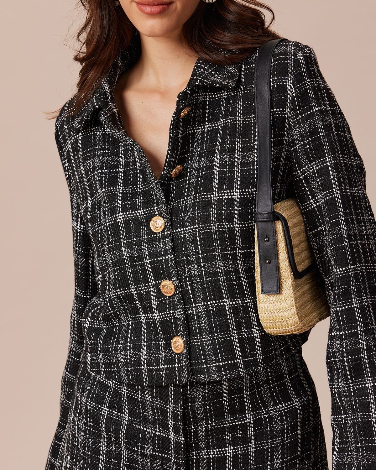 The Black Tweed Plaid Single Breasted Jacket sold by rihoas product image thumbnail 4