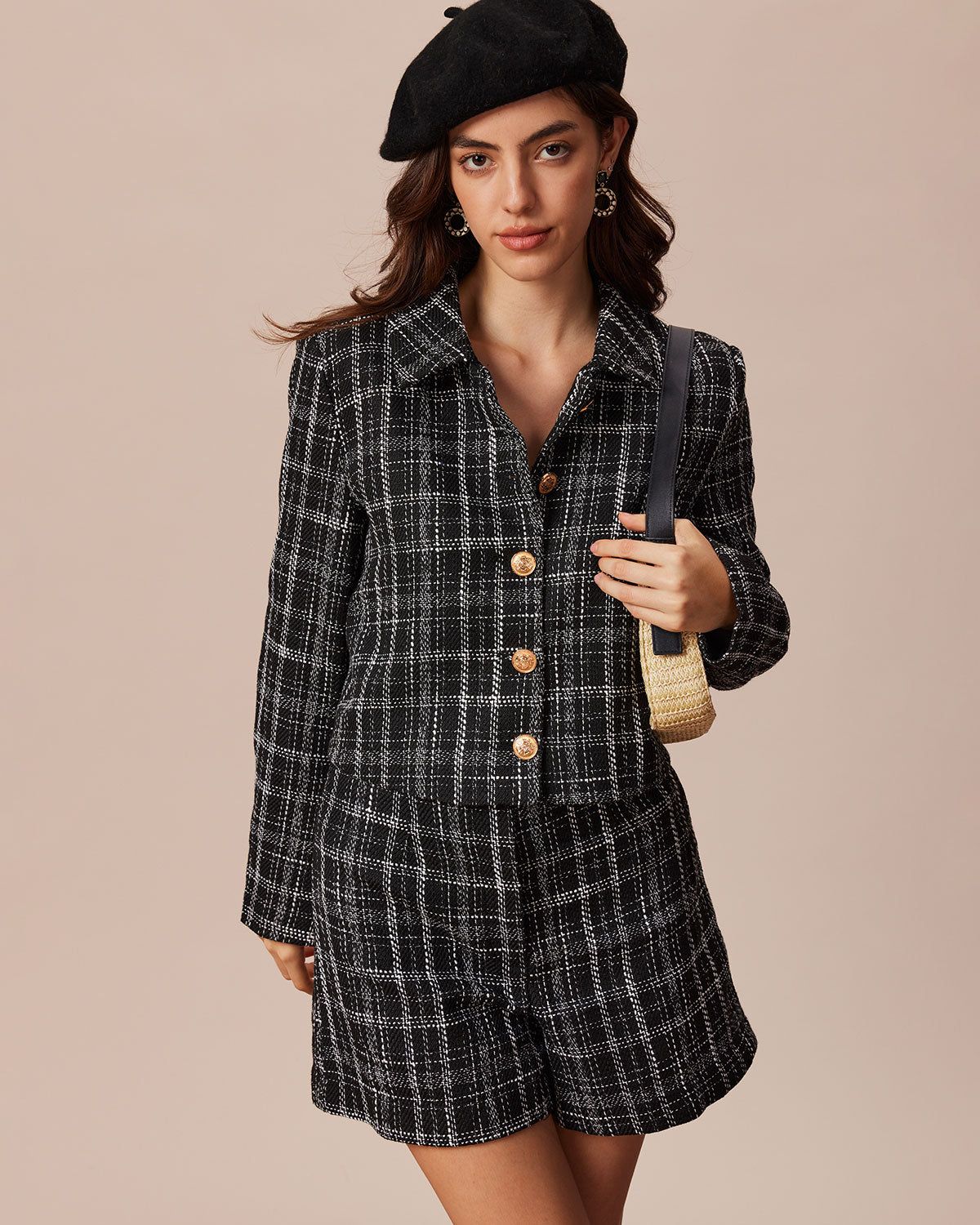 The Black Tweed Plaid Single Breasted Jacket sold by rihoas