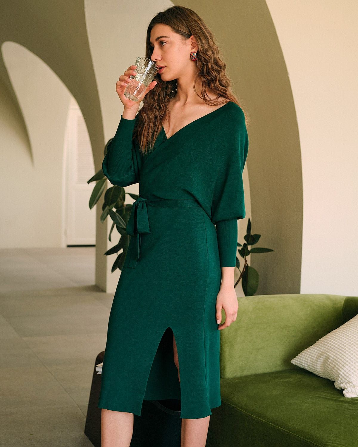 The Long sleeve Wrap Sweater Midi Dress sold by rihoas product image thumbnail 3