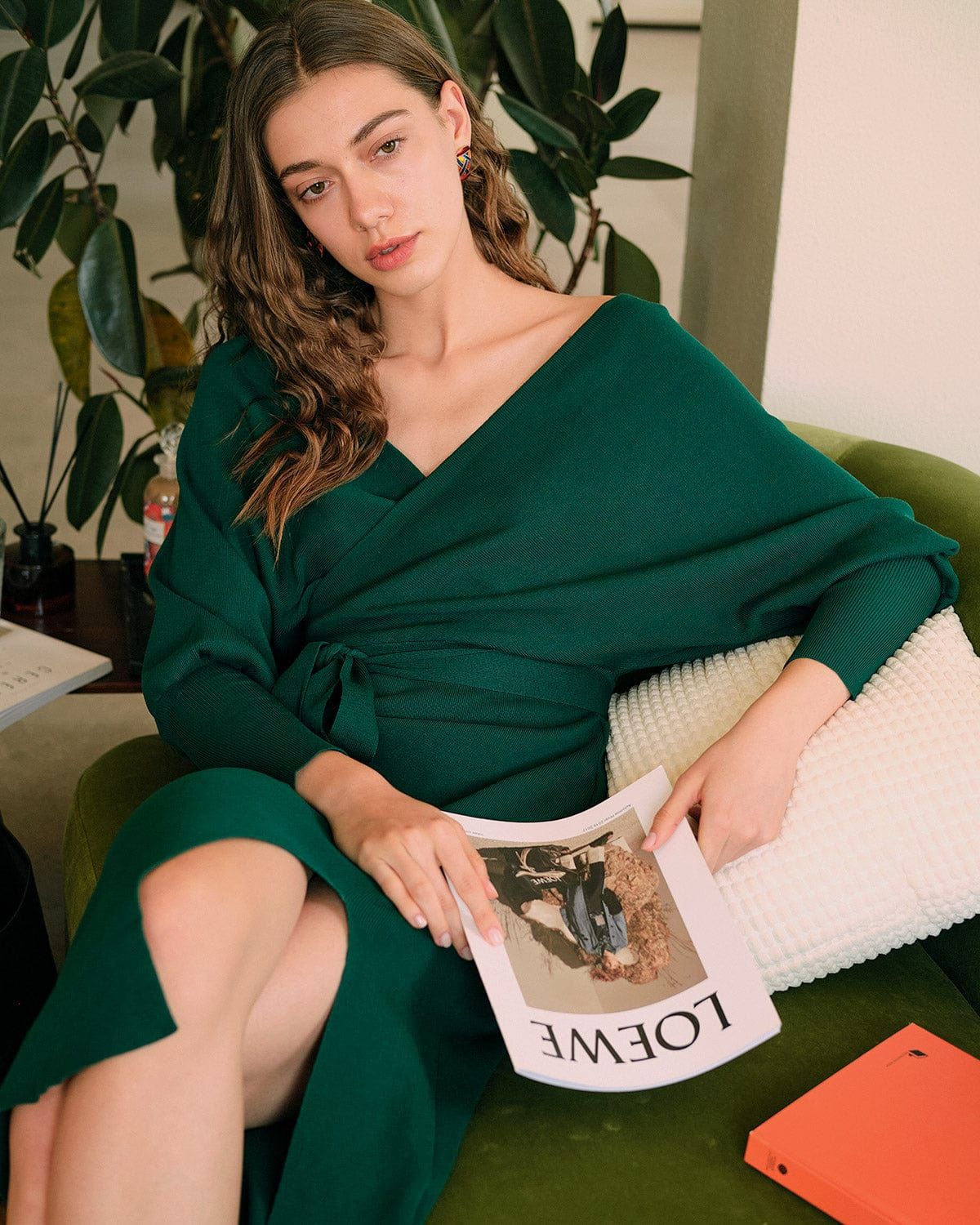 The Long sleeve Wrap Sweater Midi Dress sold by rihoas product image thumbnail 4