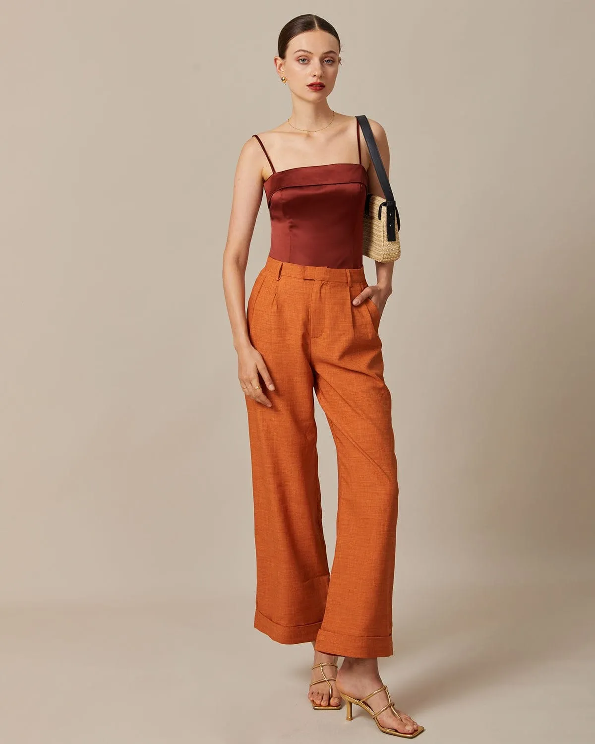 The Brown Zipper Back Satin Cami Top sold by rihoas product image thumbnail 2