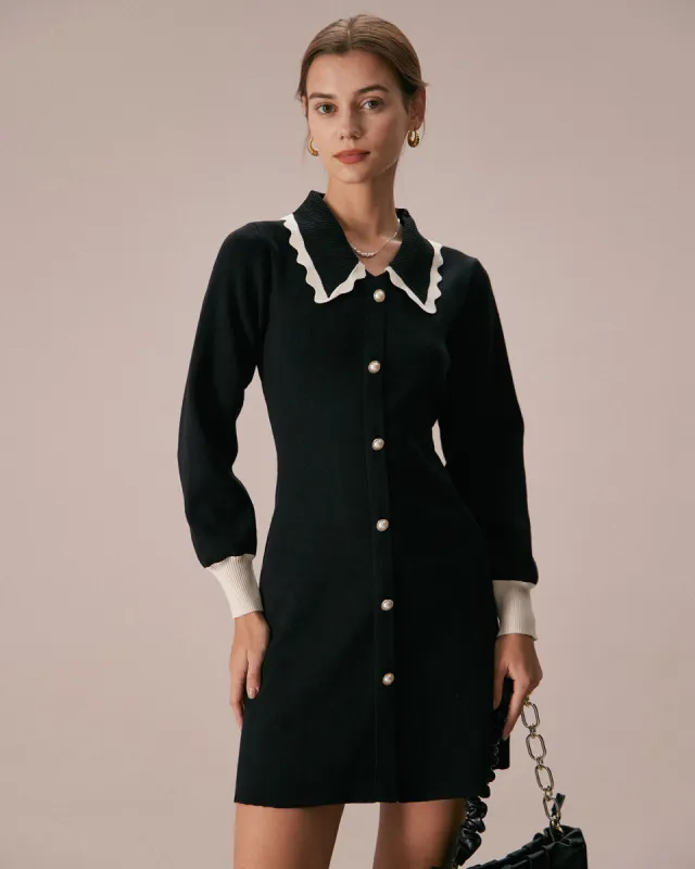 The Black Lapel Pearl Button A-Line Mini Dress sold by rihoas