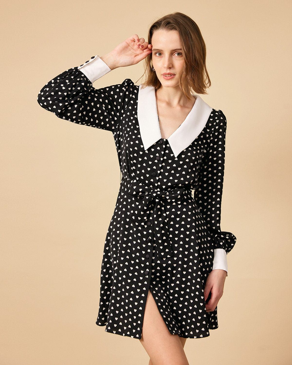 The Heart Print Splicing Mini Dress sold by rihoas