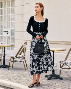 The Black Square Neck Lace Trim Knit Top sold by rihoas
