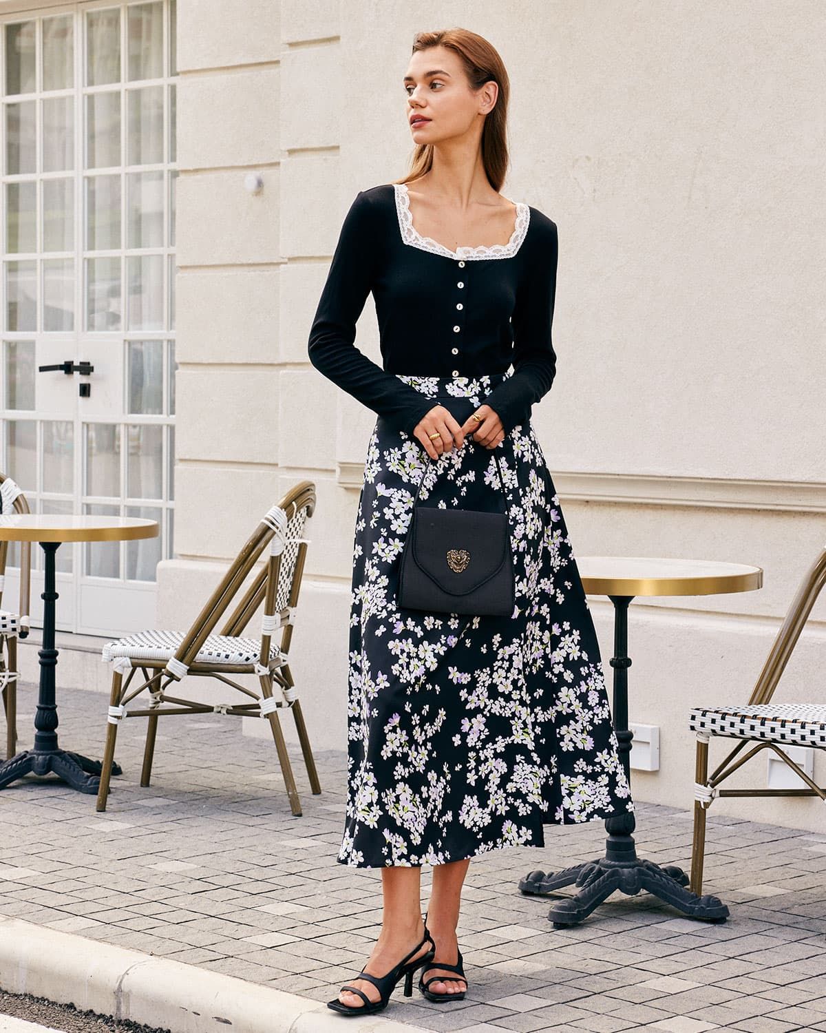 The Black Square Neck Lace Trim Knit Top sold by rihoas product image thumbnail 2