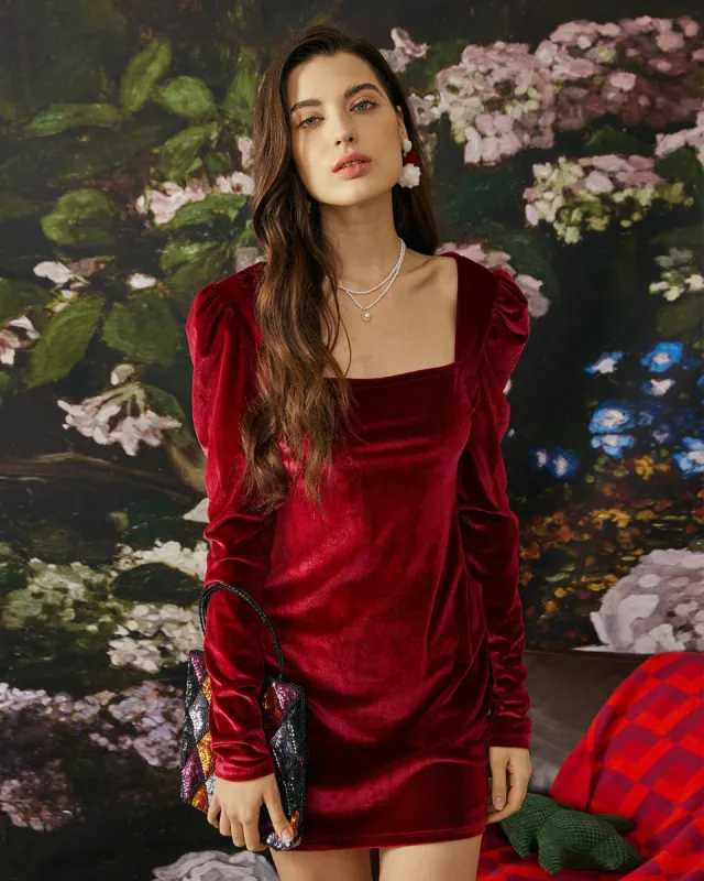 The Velvet Square Neckline Bodycon Dress sold by rihoas