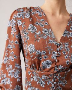The V Neck Floral Lantern Sleeve Satin Blouse sold by rihoas