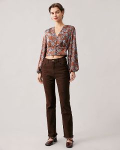 The V Neck Floral Lantern Sleeve Satin Blouse sold by rihoas