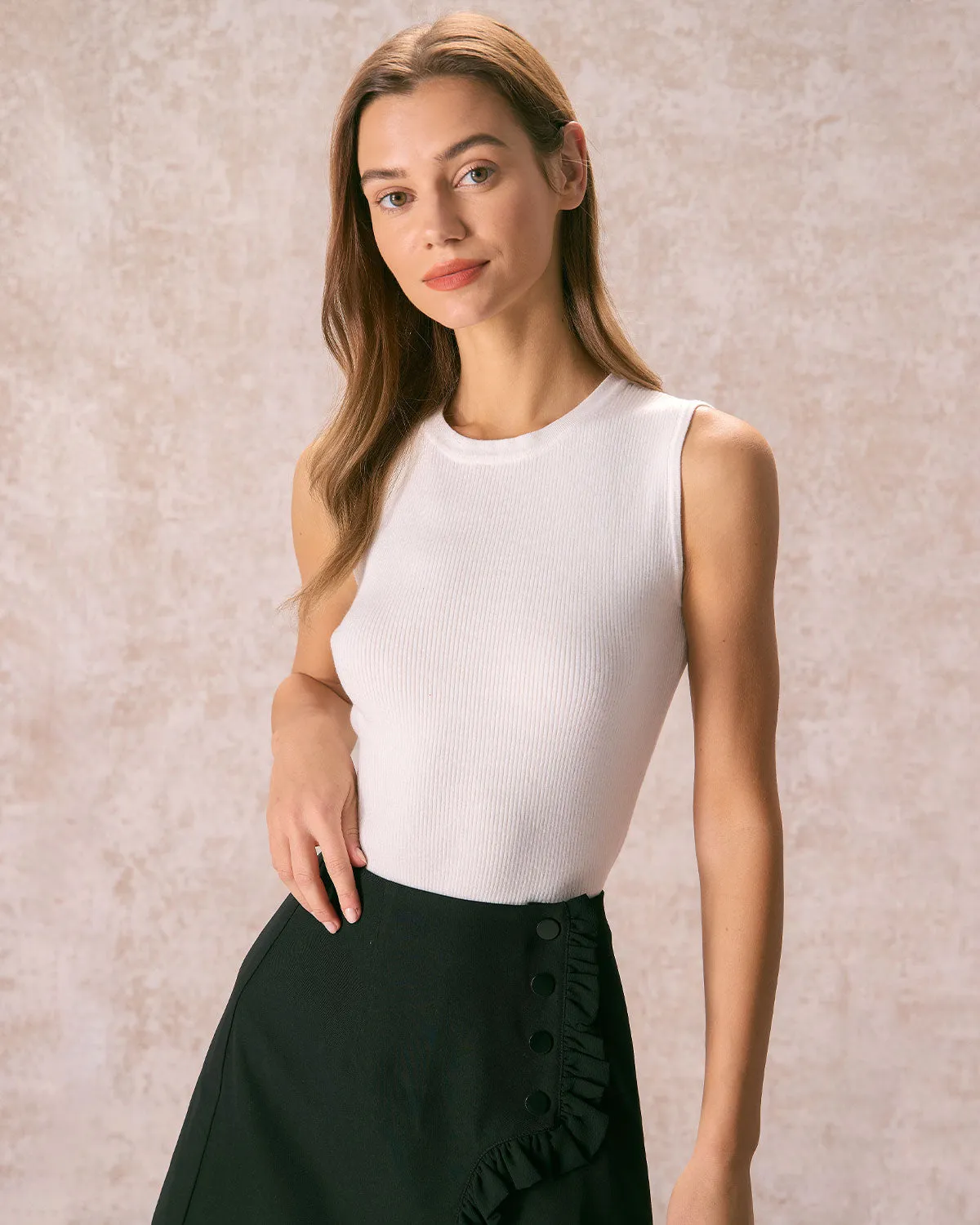 The Off White Crew Neck Ribbed Tank Top sold by rihoas