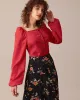 The Red Square Neck Button Puff Sleeve Blouse sold by rihoas