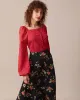 The Red Square Neck Button Puff Sleeve Blouse sold by rihoas