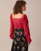 The Red Square Neck Button Puff Sleeve Blouse sold by rihoas