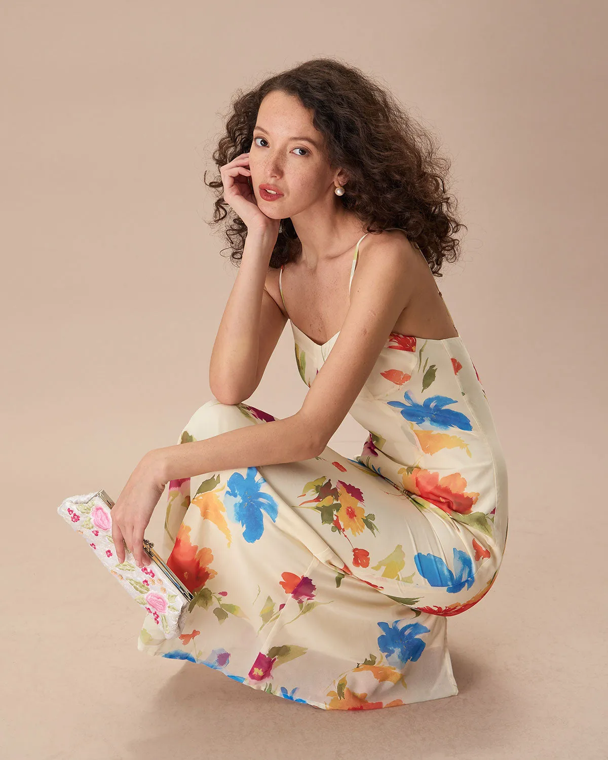 Women's Beige Floral Slip Maxi Dress sold by rihoas product image thumbnail 4