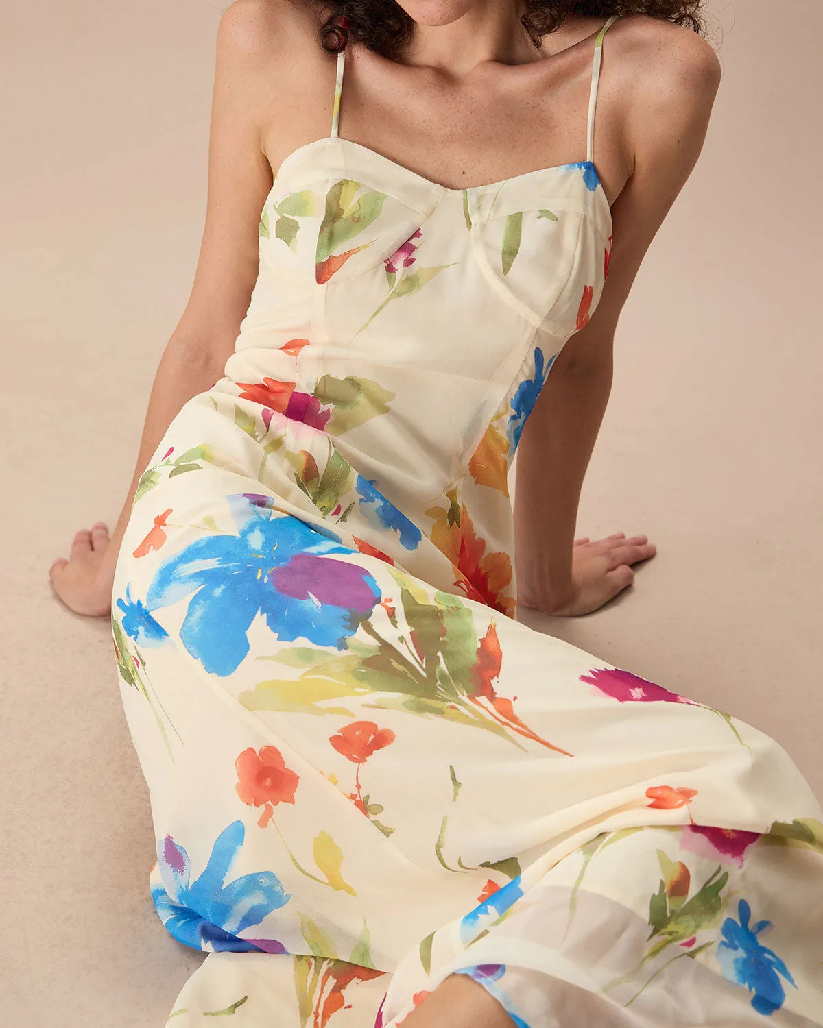 Women's Beige Floral Slip Maxi Dress sold by rihoas product image thumbnail 2