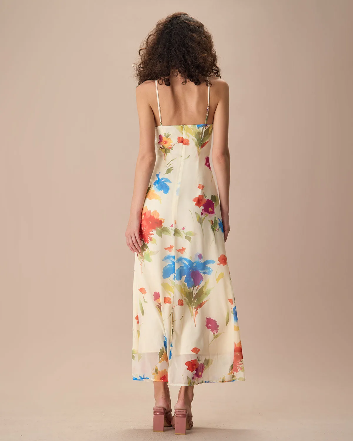 Women's Beige Floral Slip Maxi Dress sold by rihoas product image thumbnail 3