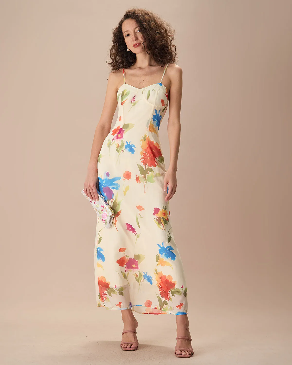 Women's Beige Floral Slip Maxi Dress sold by rihoas