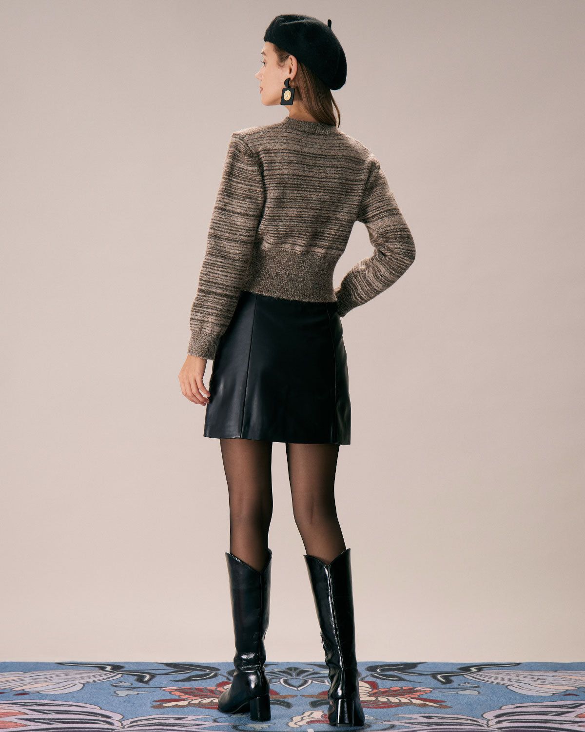 The Khaki Round Neck Striped Woolen Knit Top sold by rihoas product image thumbnail 5
