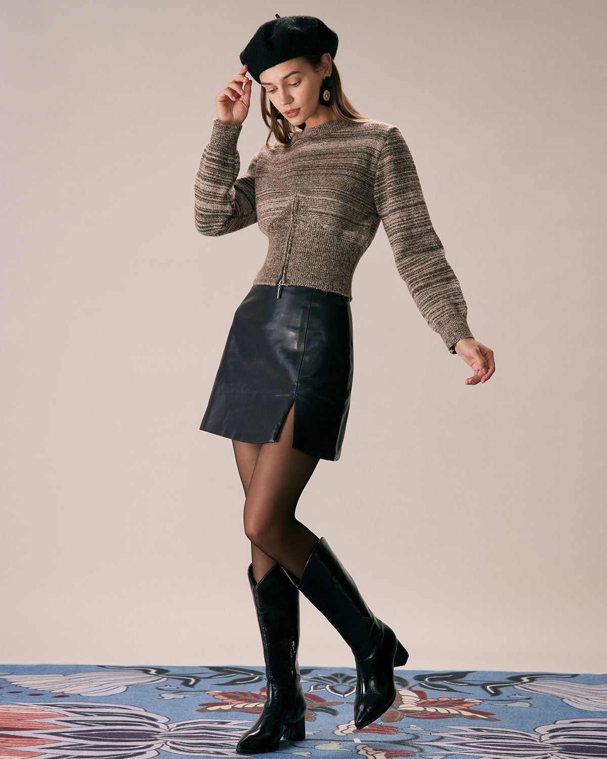 The Khaki Round Neck Striped Woolen Knit Top sold by rihoas product image thumbnail 3