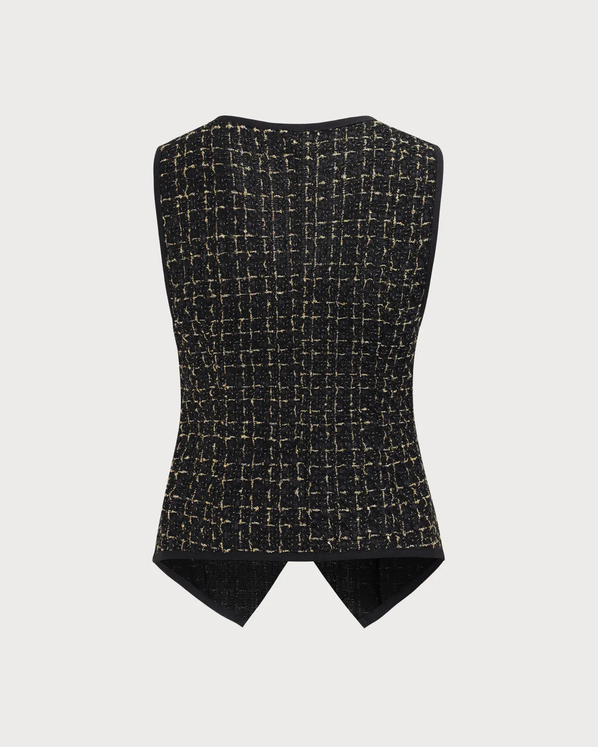 Women's Black V-Neck Buttoned Tweed Vest sold by rihoas product image thumbnail 3