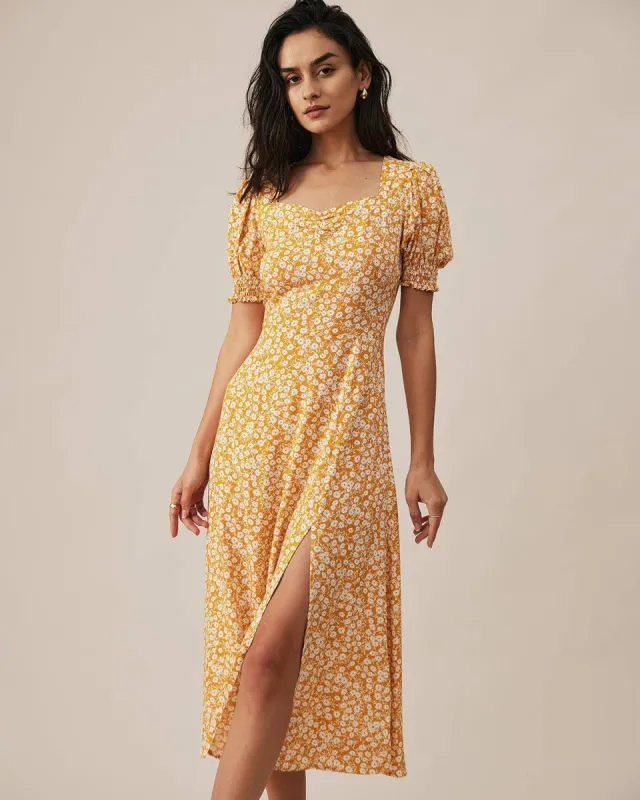 The Short Sleeve Side Slit Floral Dress sold by rihoas