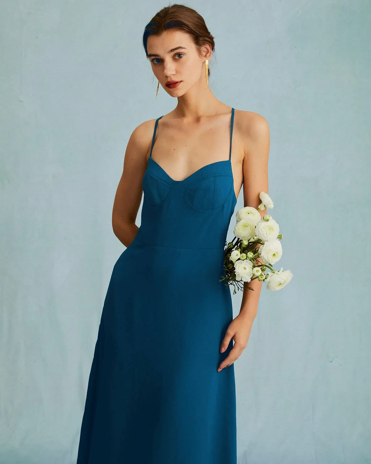 The Navy Sweetheart Neck Cross Back Maxi Dress sold by rihoas product image thumbnail 3