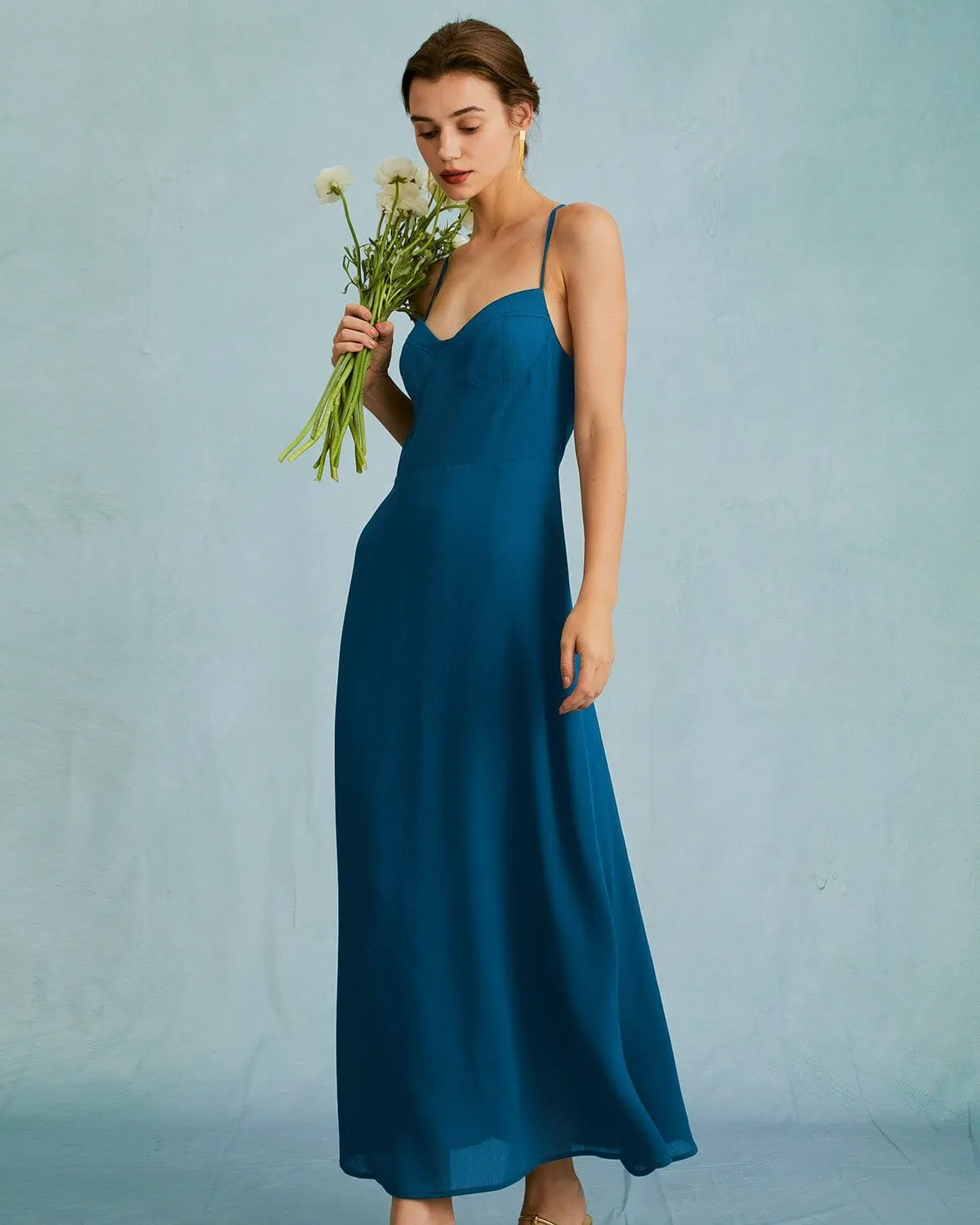 The Navy Sweetheart Neck Cross Back Maxi Dress sold by rihoas product image thumbnail 4