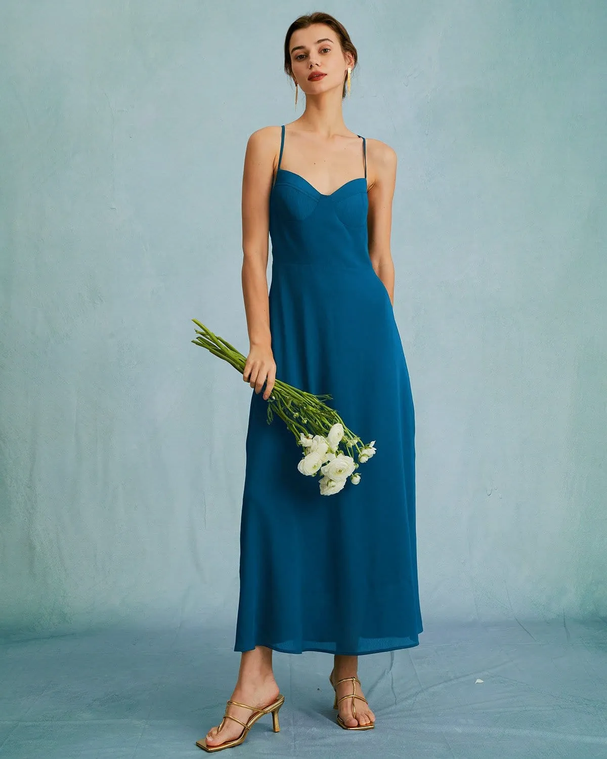 The Navy Sweetheart Neck Cross Back Maxi Dress sold by rihoas product image thumbnail 5