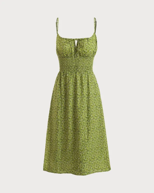 The Drawstring Neckline Floral Midi Dress sold by rihoas