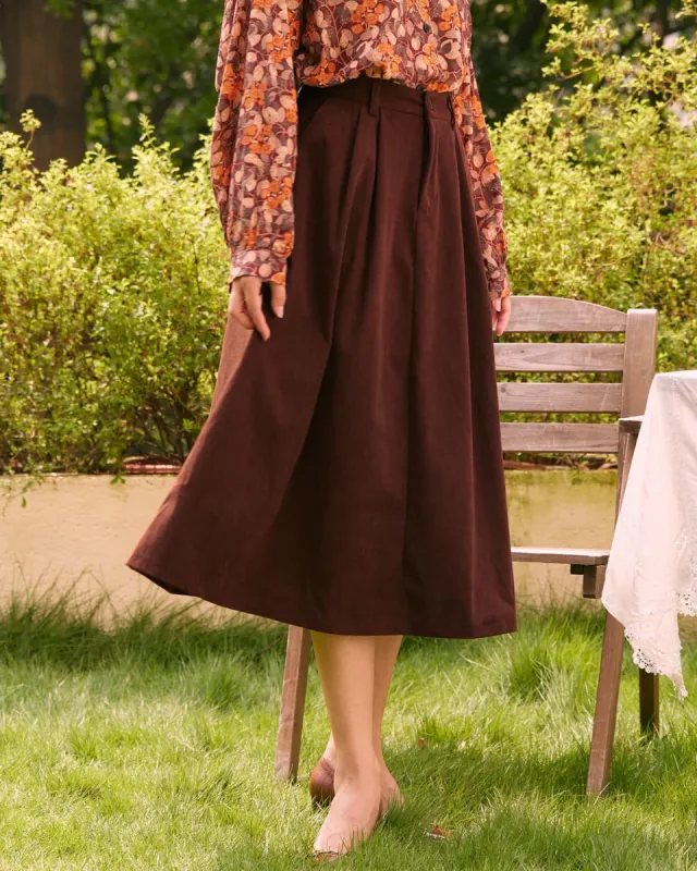 The Red High Waisted Corduroy Midi Skirt sold by rihoas
