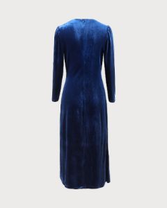 The Navy V Neck Wrap Velvet Midi Dress sold by rihoas