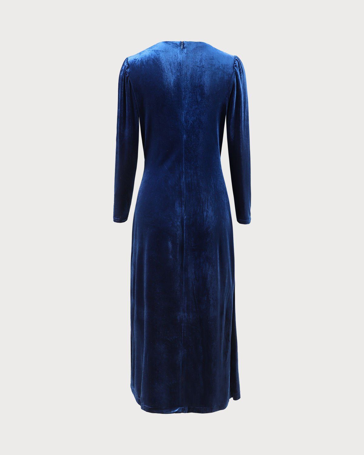 The Navy V Neck Wrap Velvet Midi Dress sold by rihoas product image thumbnail 8