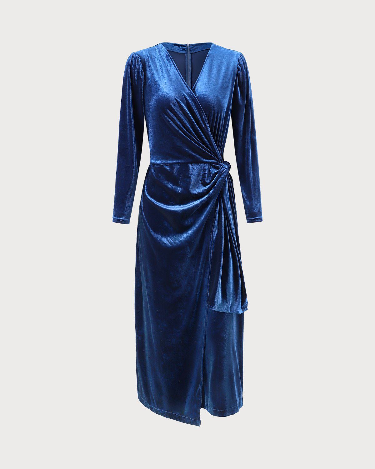 The Navy V Neck Wrap Velvet Midi Dress sold by rihoas product image thumbnail 7