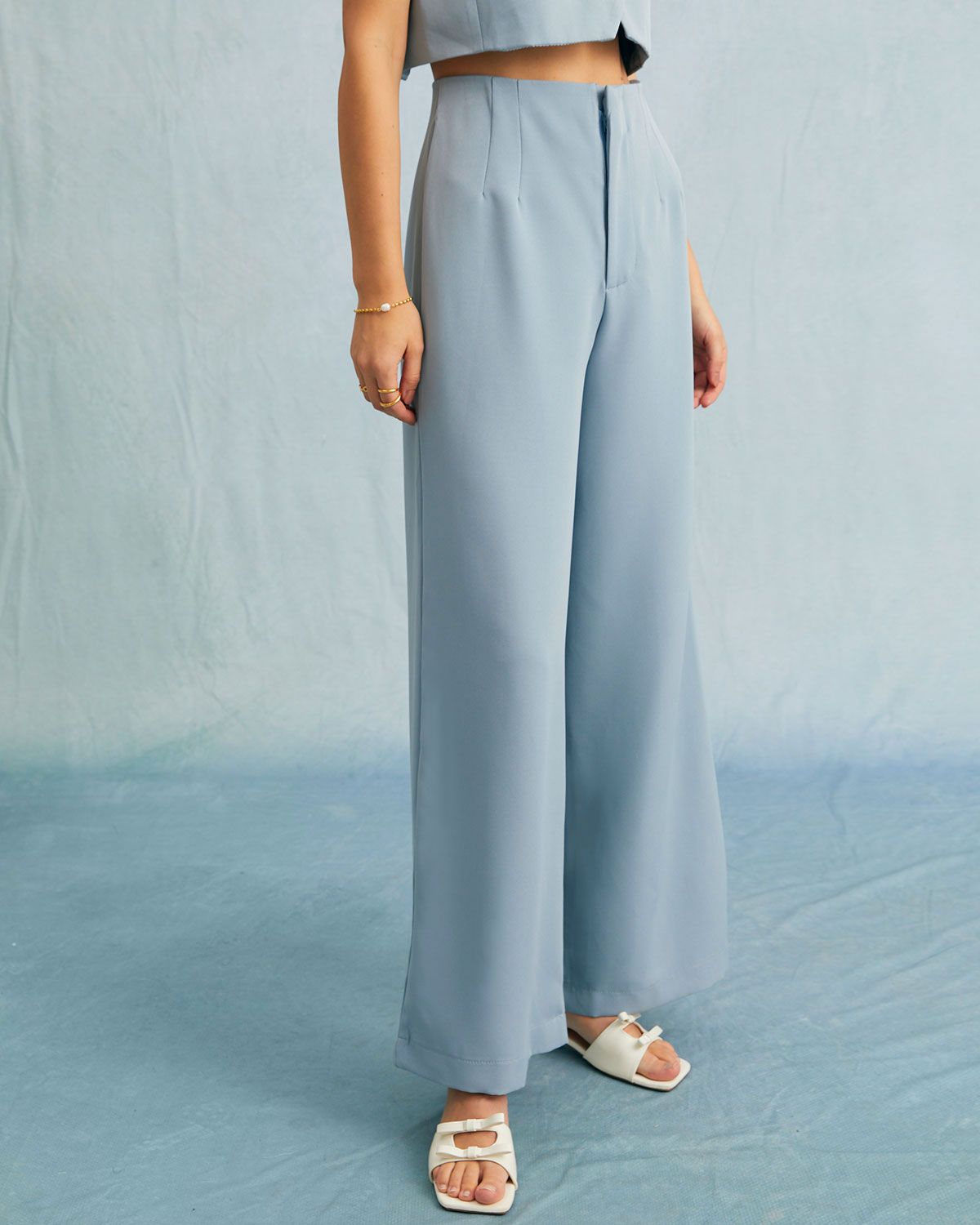 The Blue High Waisted Zipper Straight Pants sold by rihoas product image thumbnail 4