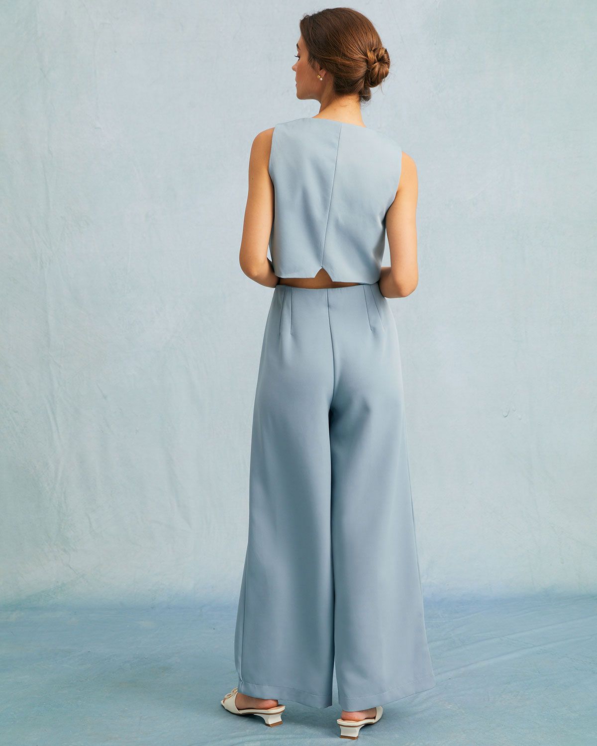 The Blue High Waisted Zipper Straight Pants sold by rihoas product image thumbnail 5