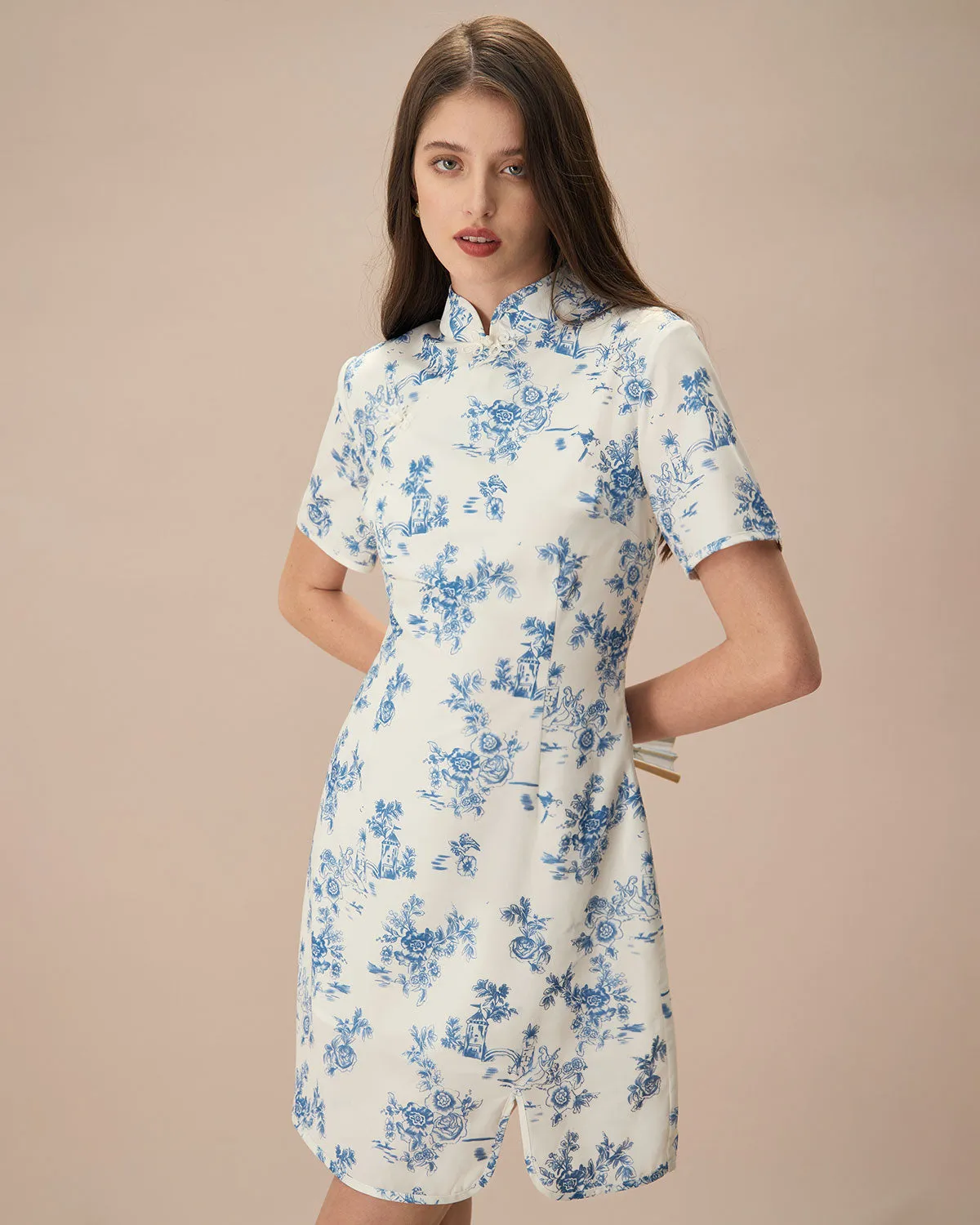 The Blue Mandarin Collar Floral Cheongsam sold by rihoas product image thumbnail 3