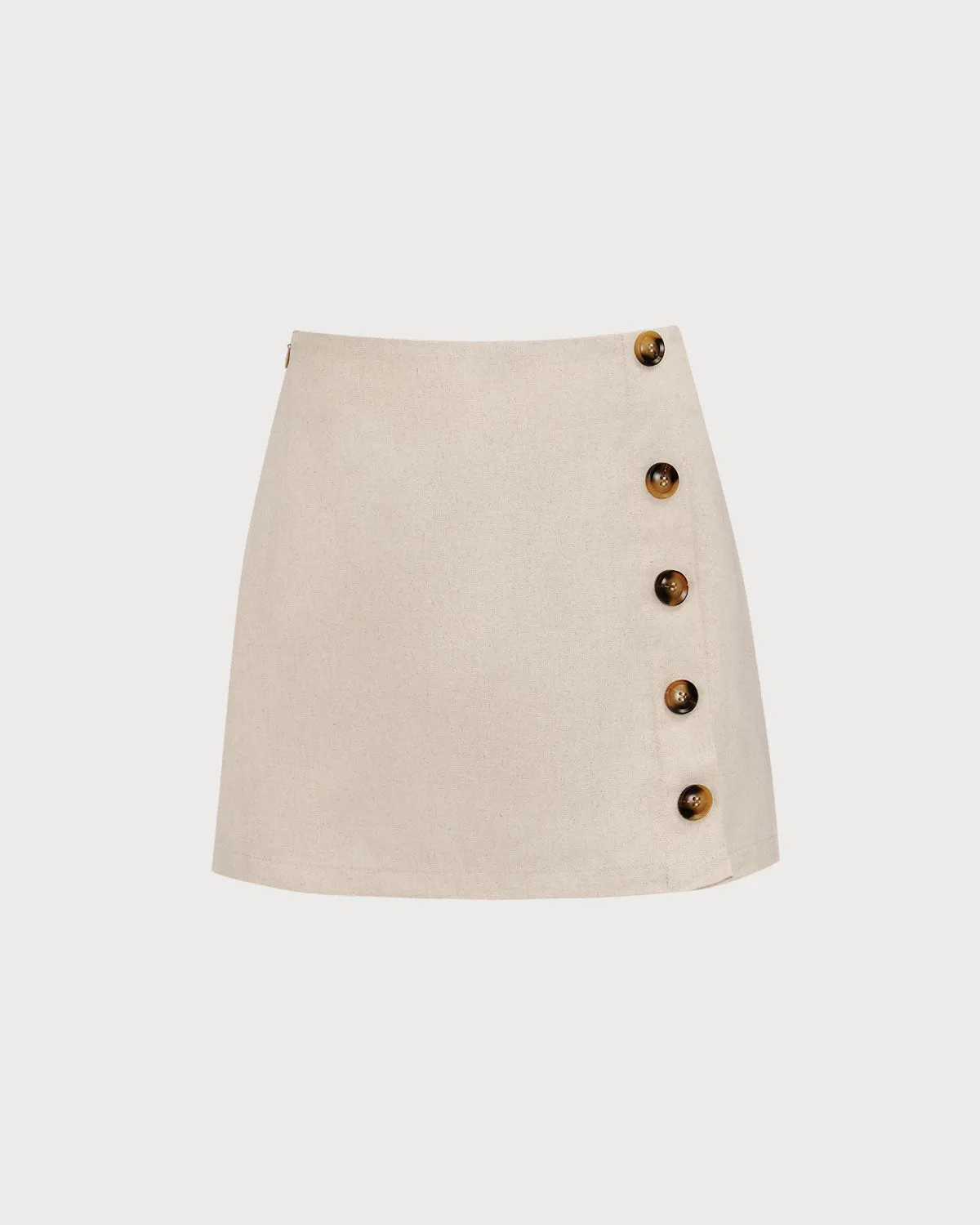 Women's Beige High-Waisted Cotton Button Mini Skirt sold by rihoas product image thumbnail 5