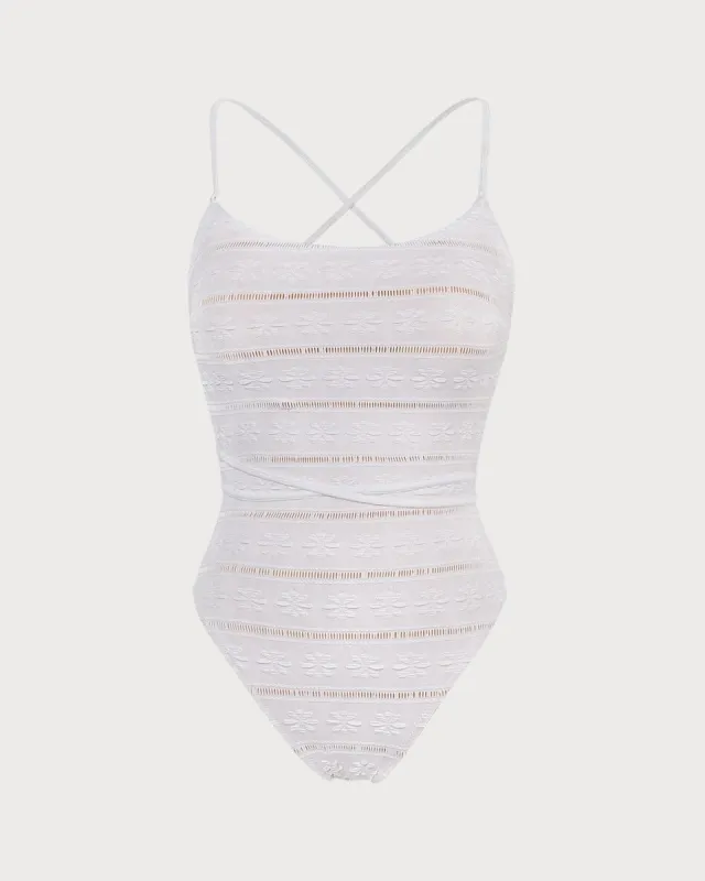 The White Backless Tie One-Piece Swimsuit sold by rihoas